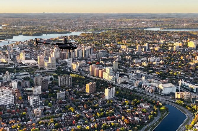 Fly over the City of Ottawa in a Helicopter - Gatineau Park adds the big natural view
