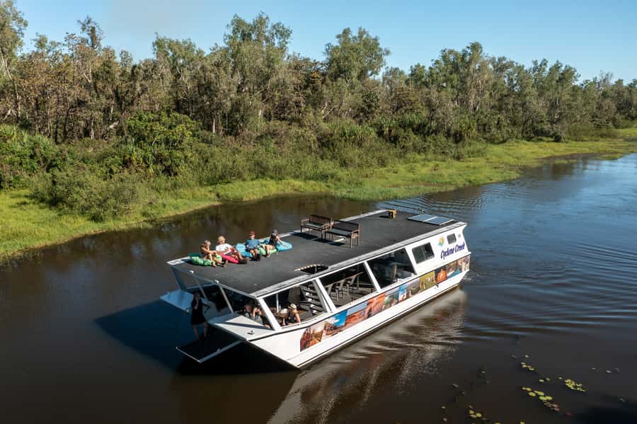 From Darwin: Top End Helicopter Ride & BBQ Cruise Day Trip - A pontoon brunch with crocodile country all around