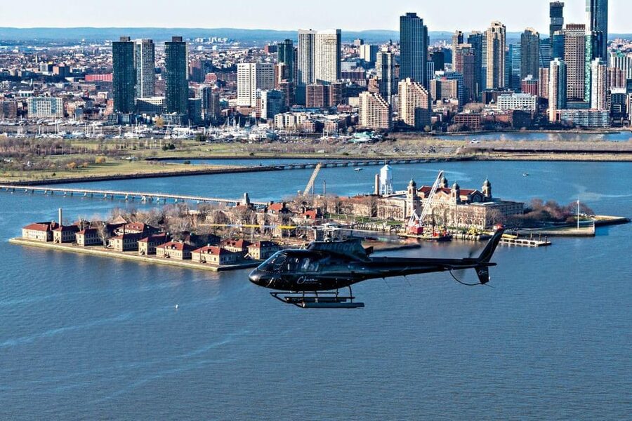 From New Jersey: NYC Skyline Helicopter Tour - The Statue of Liberty from above