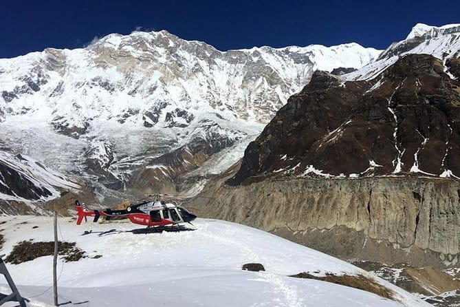 Landing Helicopter at Annapurna base camp from Pokhara tour - Pickup, seating, and the airport morning