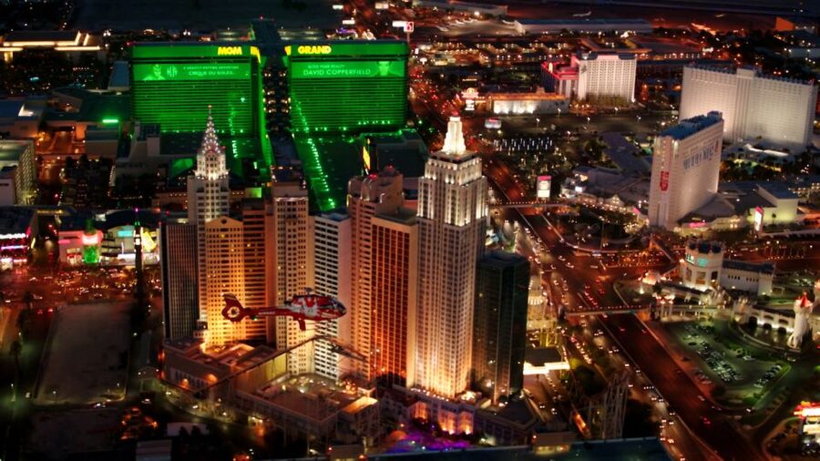 Las Vegas: Night Helicopter Flight over Las Vegas Strip - Seeing Las Vegas as a wall of light