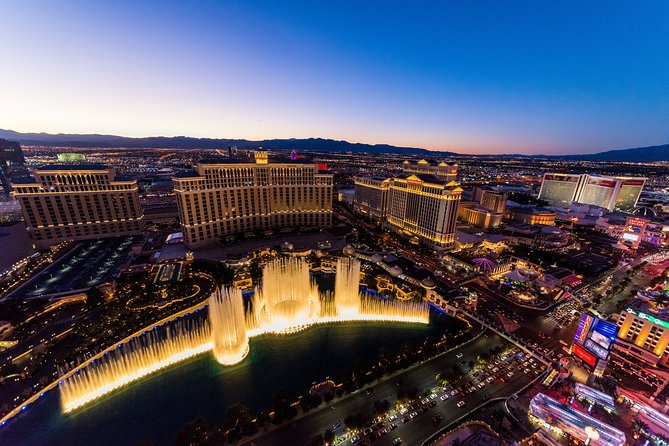 Las Vegas Strip Highlights by Helicopter at Night - Las Vegas at night, seen from the air