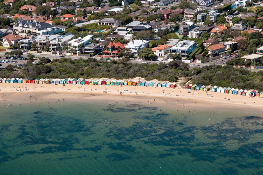 Melbourne: Brighton Beach & Ricketts Point Helicopter Flight - Brighton Beach Bathing Boxes from the Air