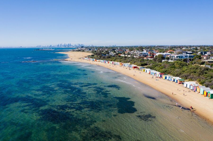 Melbourne: Private Extended Skyline & Bay Helicopter Ride - Brighton’s bathing boxes from the air