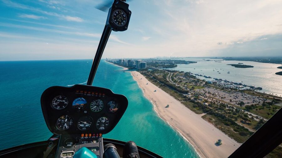 Miami: 30-Minute Helicopter Tour - Beach, Downtown & Islands - Key Biscayne and the blue water of Biscayne Bay
