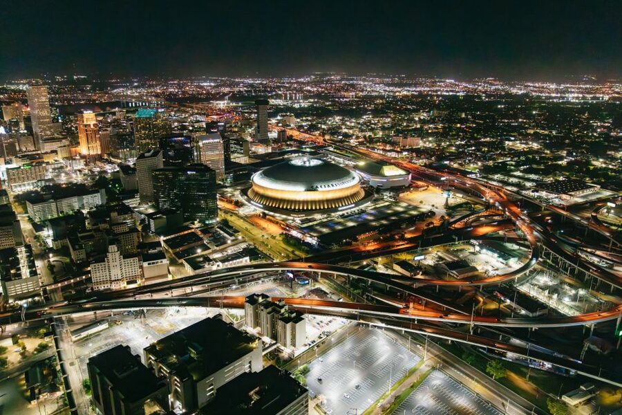 New Orleans: City Lights Helicopter Night Tour - New Orleans at night from Lakefront Airport