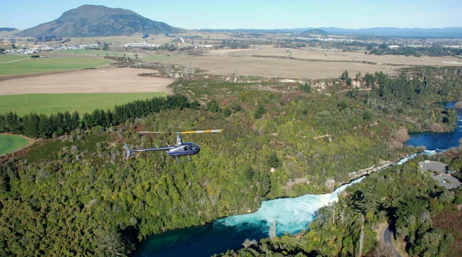 Taupo: Huka Falls Helicopter Ride - The First View: Taupo’s Farms and Green Fields