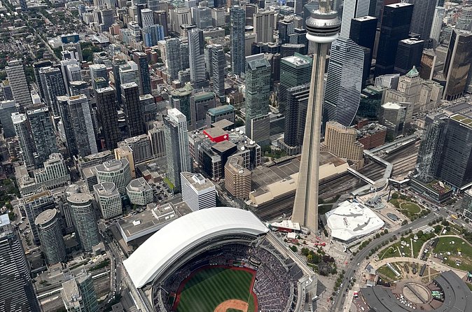 Toronto Skyline Helicopter Tour CN Tower Loop - A possible look inside the Rogers Centre